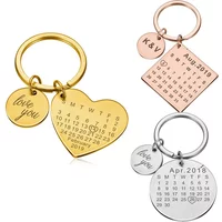 Personalized Stainless Steel Engraved Calendar Date Keychain Custom Keyring Gift For Wedding Anniversary Gift