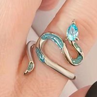 925 Sterling Silver Drip Glue Cyan Snake โRings For Women Wedding Luxury Jewelry Valentines Gift Prevent Allergy Argent 925