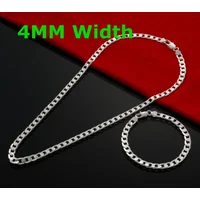 925 sterling Silver 4MM Flat Sideways Chain Bracelet Necklace For Women Man fashion party wedding accessories Jewelry gift