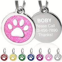 Customized Name Round Claw Glitter Dog Tag-Total Engraving Name Address Kitten Puppy Accessories Personalized Cat Necklace Chain