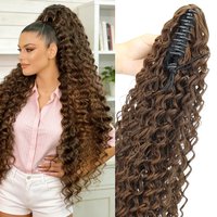 Synthetic Long Curly Ponytail Extensions Claw Clip On Deep Wave Pony Tail Hairpieces for Women Daily Use Black Brown