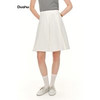 DUSHU 2026 Summer Women Inverted Pleat High Waist A-Line Midi Skirt Structured Pleated Casual Bottom Preppy Literary Chic Style