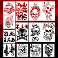 Reusable PET Skull Stencils for Crafting 13-Design Hollow-Out Templates for DIY Canvas Art,and Custom Spray Paint Creations