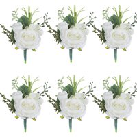 White Groom Boutonniere Flowers for Mensuit Artificial Flower Silk Rose Men Brooch Flowers Pins Marriage Decoration 2pcs
