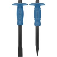 Point / Flat Hand Chisel, Anti-Splash Guard, Shock Absorbing Grip, Forged Steel Masonry Chisel for Concrete, Stone, Brick Work