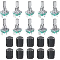 5/10Sets EC11 360 Degree Rotary Encoder Code Switch Digital Potentiometer 5 Pins Handle Length 20mm with Push Button,Knob Cap