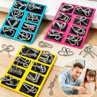 Embossed Metal Wire Brain Teaser 8Pcs Set,Montessori IQ Puzzle Toy,Family InteractiveStress Relief Game for Kids and Adults Gift