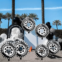 5 black and white wheel shaped aluminum film balloons, suitable for birthday parties, racing events decoration