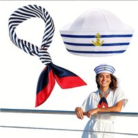 Navy hat sailor hat with square scarf, men's and women's dress up accessories set, sailor party, bachelor party, wedding party