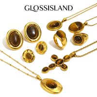 Glossisland Waterproof Hypoallergenic Stainless Steel Tiger Eye Earnail Necklace Ring elegant gift for woman