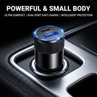 Small Car Charger Type C USB A 3.1A Dual Port Fast Charge Auto Adapter with Smart Chip Overtemp Protection For Phones For iPhone