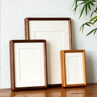 HeMu Minimalist Solid Wood Photo Frame, Walnut Wood Picture Frame with Mat, Tabletop & Wall Mounted Photo Display for Home Decor