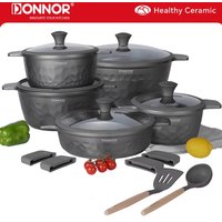 DONNOR 16 pièces marmite avec couvercle cuisine Induction batterie de cuisine ensemble polyvalent Stock Pot pour ragoût mijoter marmite à soupe JT450