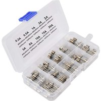 100pcs Fast-Blow Glass Tube Fuse Assorted Kit, 5x20mm 250V 10 Values Fuses 0.5A, 1A, 2A, 3A, 5A, 6A, 8A, 10A, 15A, 20A