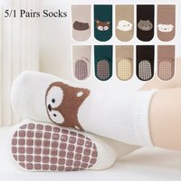 5/1 PCS Newborn Boy Girl Anti-Slip Floor Socks Spring Autumn Korean Cartoon Toddler Socks Children Rubber Soles Sports Sock