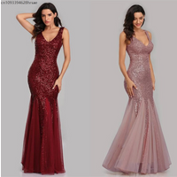 Elegant Sexy V-Neck Sequin Tank Open Back Evening Party Prom Dresses Fishtail Fitted Formal Gown Wedding Toasting Dress