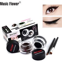 Music Flower 2 in 1 Coffee + Black Gel Cream Eyeliner Make Up Waterproof Cosmetics Set Eye Liner + Brushes Makeup Eye Cosmetics