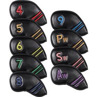 Golf Club Headcovers Value 9 Pack, Premium PU Leather with Double-Sided Colorful Embroidery Label for Strong Protection