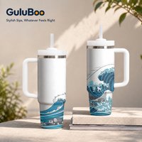 Great Wave Design Vacuum Flasks 40oz Thermal Stainless Steel Tumbler with Handle Straw Leakproof Mug