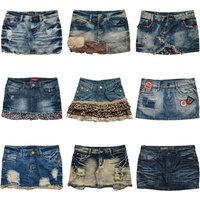 Retro Y2K Millennium Style Distressed Denim Skirt Valley Girl Trendy Short Skirts Low Waist Embroidered Cotton Tourist