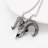 Retro Fashion Gothic Goat Head Pendant Punk Stainless Steel Egyptian Cross Necklace Personality Amulet Jewelry Gift Wholesale