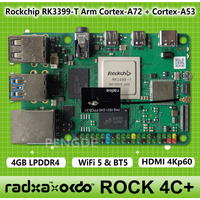 OKdo RADXA ROCK 4 Model C+ 4GB Single Board Computer Rockchip RK3399-T Arm Cortex-A72 Cortex-A53