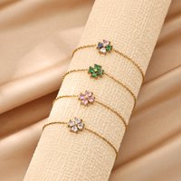 Colored Zircon Four Leaf Clover Bracelets For Women 18K Gold Plated Stainless Steel Heart Bracelet Wedding Party Luxury Jewelry