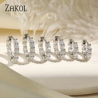 ZAKOL 6 Pcs White Round Zircon Hoop Earrings For Women Trendy Metal Copper Inlaid CZ Earring Party Jewelry