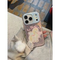 Cute Fairycore Pegasus Glittery with Pom-Pom Charm Fantasy Phone Case for iPhone 17 16 15 14 13 Pro Max Back Phone Cover Capa