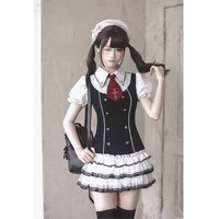 Gothic Lolita Fake Two Piece Dress Women Short Sleeve Tie Decor Japanese Kawaii Subculture Harajuku Cute Mini Dress Outfits 2026
