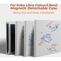 Twosheep suit for Kobo Libra Colour Kobo Libra2 Magnetic Detachable Case Cover with Stylus Slot Clear Back Line Cat Dog Style
