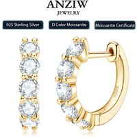 Anziw 14k Gold Plated Hoop Earrings for Women 3.5mm D Color 925 Sterling Silver Moissanite Diamond Huggie Earring Girls Jewelry