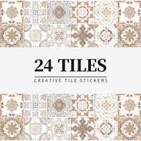 24 pcs/pack, Light Yellow Retro PVC Self-adhesive Tile Stickers - Waterproof, Oil-Proof, Easy to Clean for Home Decoration