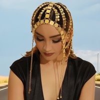 Multilayer Gold Shiny round Sequins Ethnic Indian Dance Headwear Fascinator Bohemian Style Jewelry Accessory for Women