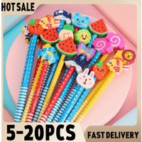 Cartoon With Eraser Pencil Cute Creative Stationery Gifts For Kindergarten Pupils Office School Supplies HB 5/10/20/50Pcs