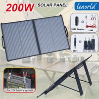 Leaorld 200W Solar Panel Charger, 18V DC 5521 35135 7909 5525 with Kickstands, Clips, 12V Battery Charger, Power Station,RV,Farm