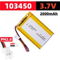 3.7V 2000mAh 103450 Rechargeable Polymer Lithium Battery JST PH 2.0mm 2Pin Plug For Camera GPS Navigator MP5 Bluetooth Headset