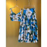 Colorful printed slim fit vest cotton loose half skirt women's two-piece set elegant classic autumn new retro women's clothing