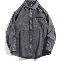 Heavy Washed Denim Shirt Men's, Long-sleeved American Vintage Tooling Shirt, Spring and Autumn Loose Trendy Jacket