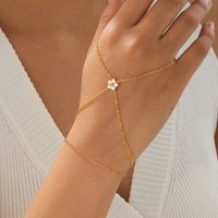 Stainless Steel Minimalist Double Layer White Flower Rhinestone Hand Back Bracelet Lady Fashion Non-fading Jewelry