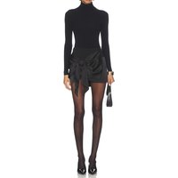 Women's Elegant Satin Silk Mini Skirts Solid Color Fashion Big Bow Wrapped Bodycon Silky Pencil Skirts Party Clubwear