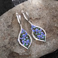 Huitan Romantic Orchid Flower Dangle Earrings for Women Newly Designed Blue Flowers Aesthetic Female Accessories Wedding Jewelry