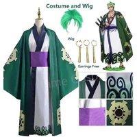 Green Roronoa Zoro Kimono Cosplay Anime Costume Uniform for Halloween Adult Suit Lining Wig Outerwear Girdle Disfraz Halloween