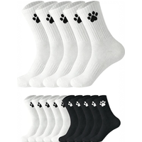 10 pairs of cute cat paw print mid tube socks for both men and women - black and white color 10 pairs set, suitable for casual