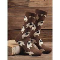 Cute Dog Print Crew Cotton Socks Men Brown Funny Animal Socks for Women Men Casual Novelty Pet Lover Gift
