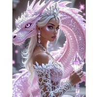 Pink Dragon Princess Crystal Scepter Full Drill Diamond Painting Fantasy Wall Art Decor Gift
