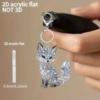 2D Flat Acrylic Crystal Gemstone Fox Keychain Pendant Hanging Decoration Car Key Ring Accessory Fashion Creative Gift