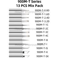 13PCS 900M-T Mix Pack Soldering Iron Tips IS/I/B/K/SK/0.8D/1.6D/2.4D/3.2D/1C/2C/3C/4C Lead-Free Welding Tips Head