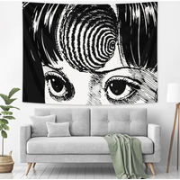 Black and White Hypnotic Eyes Horror Comic Tapestry Gothic Room Decor Bedroom Dormitory Wall Hanging Decorative Hanging Cloth