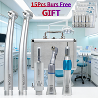 5Pcs/Kit Dental LED High Speed Turbine & Low Speed Motor Kit (Contra Angle+Straight) Metal Box Push Button 3 Water Spray Acad